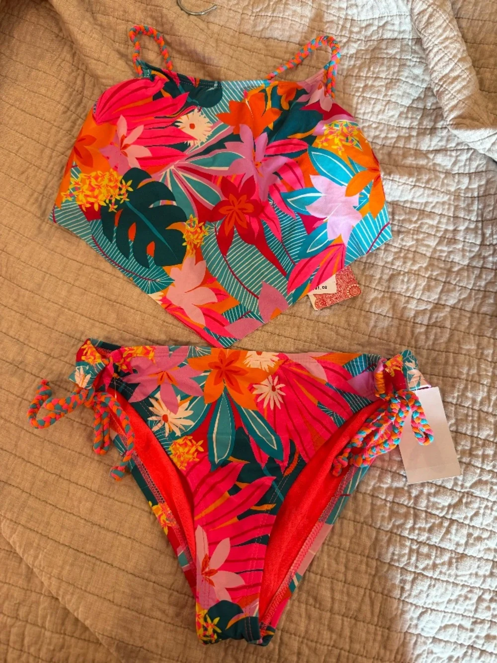 Hobie girls size 14 2 piece swimsuit nwt aloha handkerchief tankini